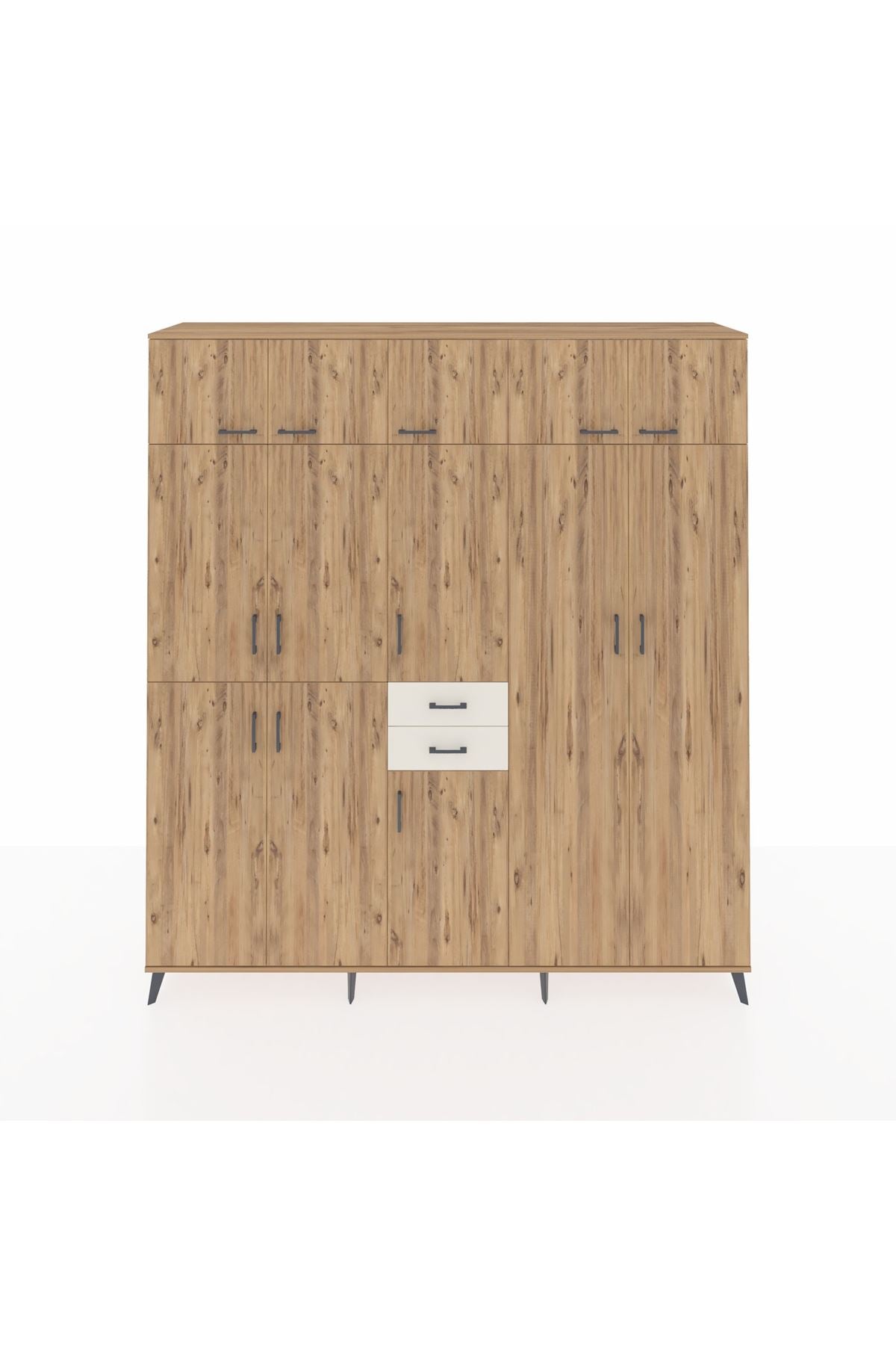 Hyperion Dolap 10 Raflı 2 Çekmeceli 3 Askılı 220x44x243 Çam-Çam/Aytaşı