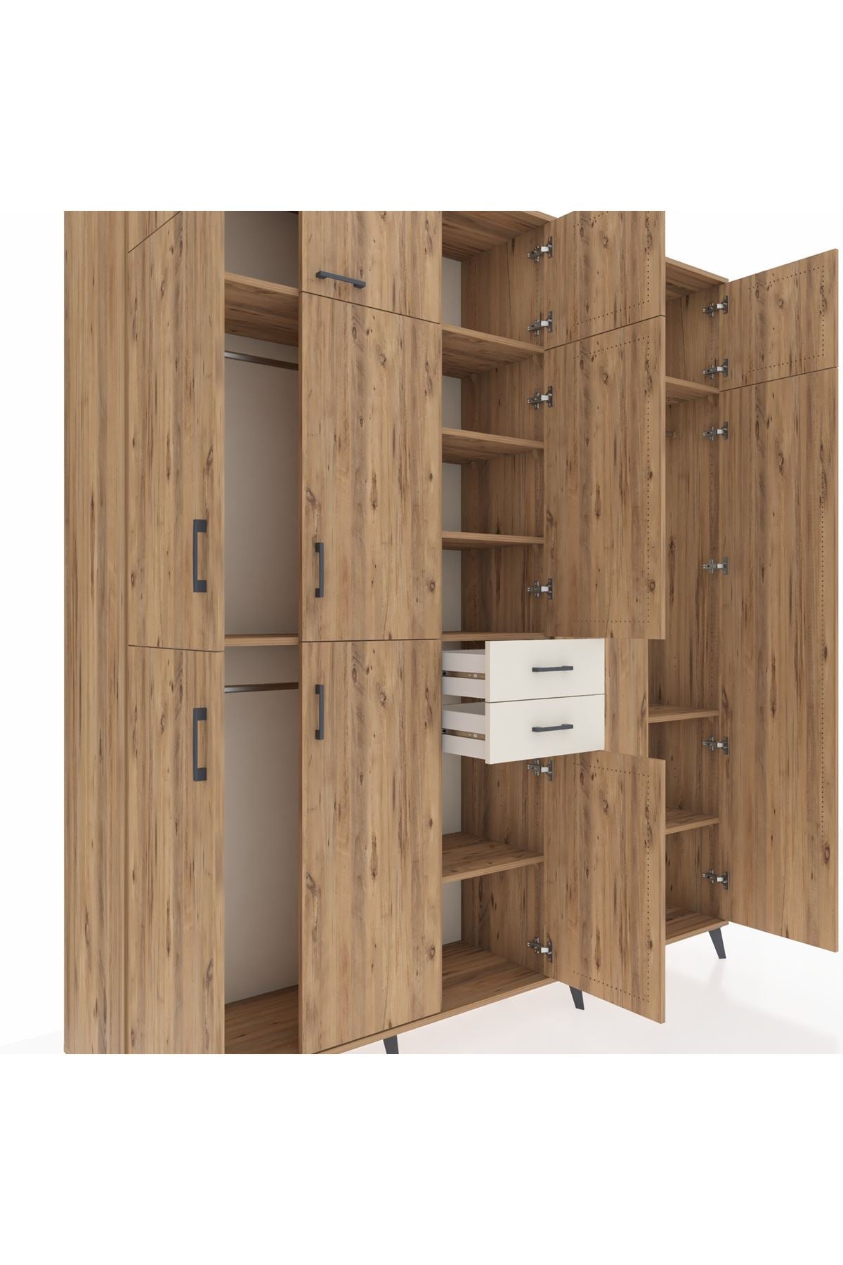 Hyperion Dolap 10 Raflı 2 Çekmeceli 3 Askılı 220x44x243 Çam-Çam/Aytaşı