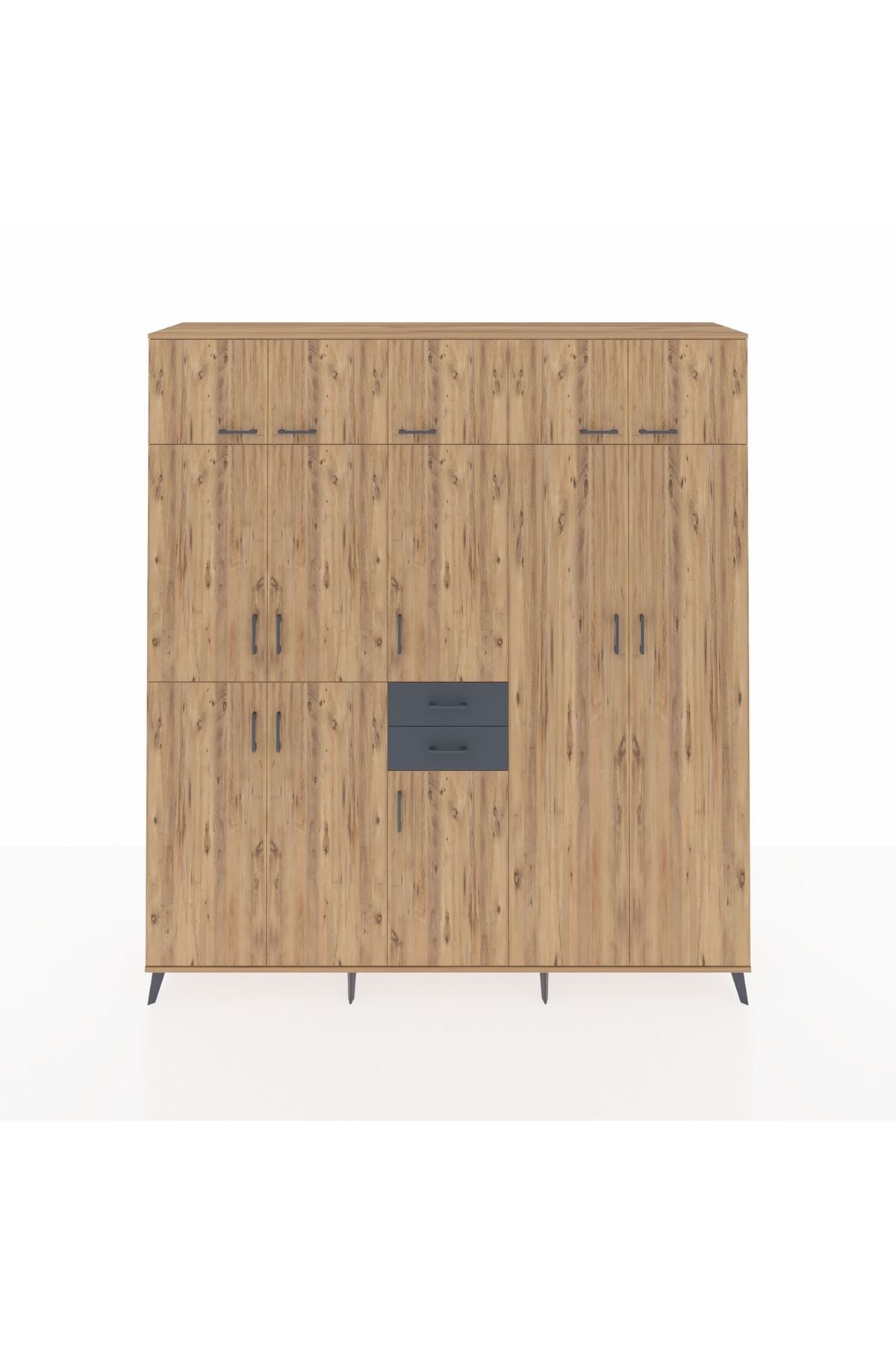 Hyperion Dolap 10 Raflı 2 Çekmeceli 3 Askılı 220x44x243 Çam-Çam/Antrasit