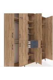 Hyperion Dolap 10 Raflı 2 Çekmeceli 3 Askılı 220x44x243 Çam-Çam/Antrasit