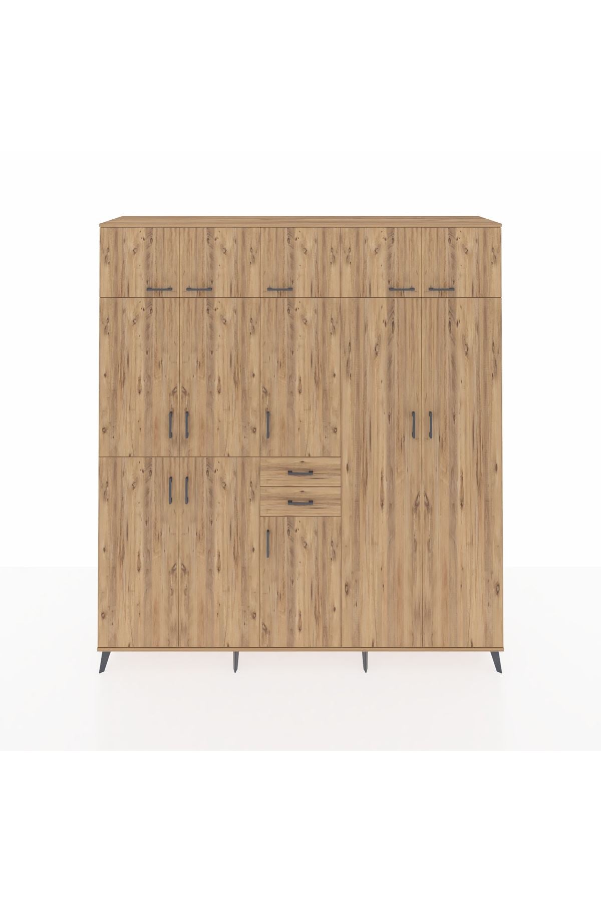 Hyperion Dolap 10 Raflı 2 Çekmeceli 3 Askılı 220x44x243 Çam-Çam/Çam