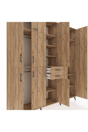 Hyperion Dolap 10 Raflı 2 Çekmeceli 3 Askılı 220x44x243 Çam-Çam/Çam