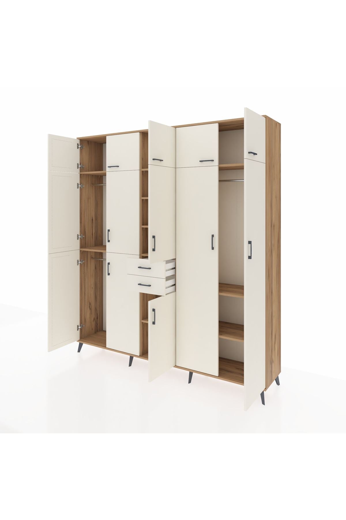 Hyperion Dolap 10 Raflı 2 Çekmeceli 3 Askılı 220x44x243 Çam-Aytaşı/Aytaşı