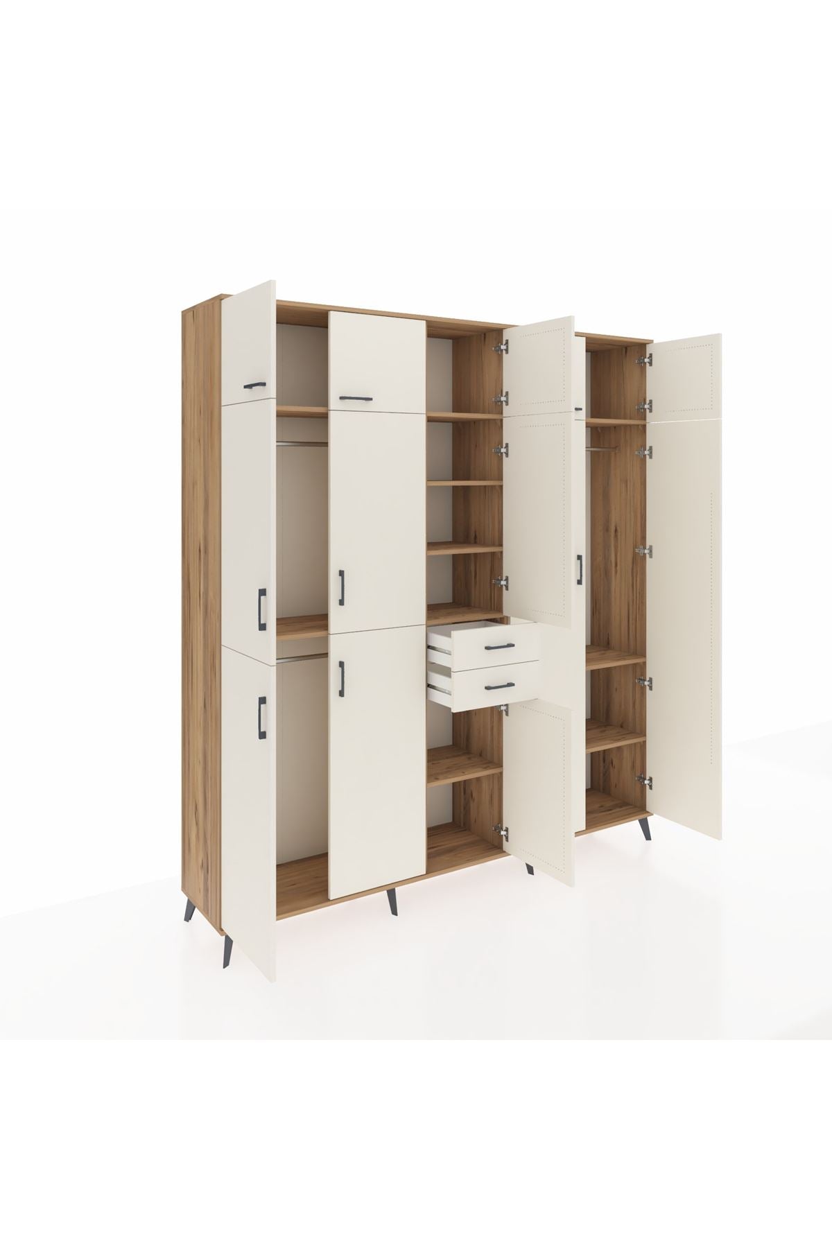 Hyperion Dolap 10 Raflı 2 Çekmeceli 3 Askılı 220x44x243 Çam-Aytaşı/Aytaşı