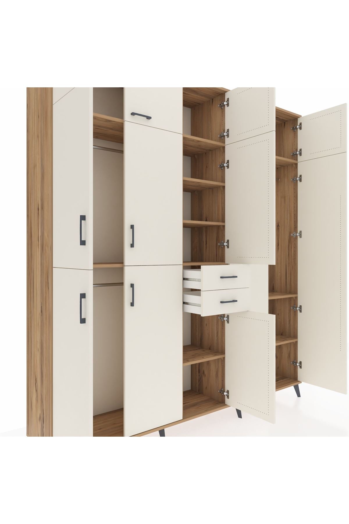 Hyperion Dolap 10 Raflı 2 Çekmeceli 3 Askılı 220x44x243 Çam-Aytaşı/Aytaşı