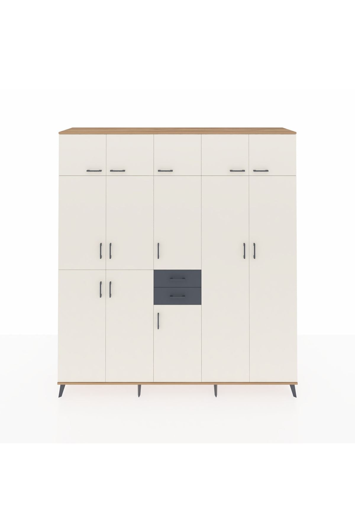 Hyperion Dolap 10 Raflı 2 Çekmeceli 3 Askılı 220x44x243 Çam-Aytaşı/Antrasit