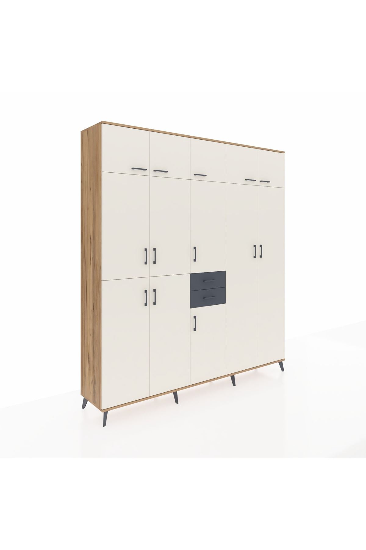 Hyperion Dolap 10 Raflı 2 Çekmeceli 3 Askılı 220x44x243 Çam-Aytaşı/Antrasit