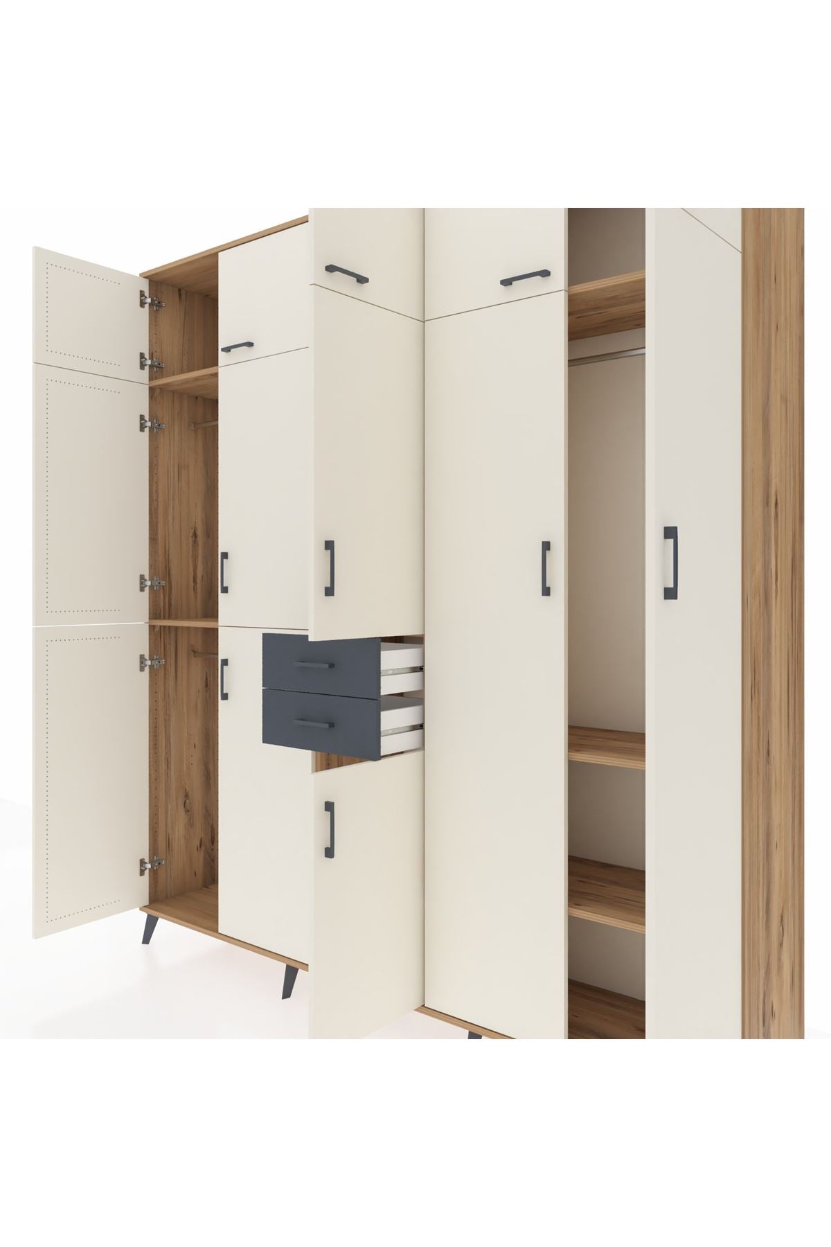 Hyperion Dolap 10 Raflı 2 Çekmeceli 3 Askılı 220x44x243 Çam-Aytaşı/Antrasit