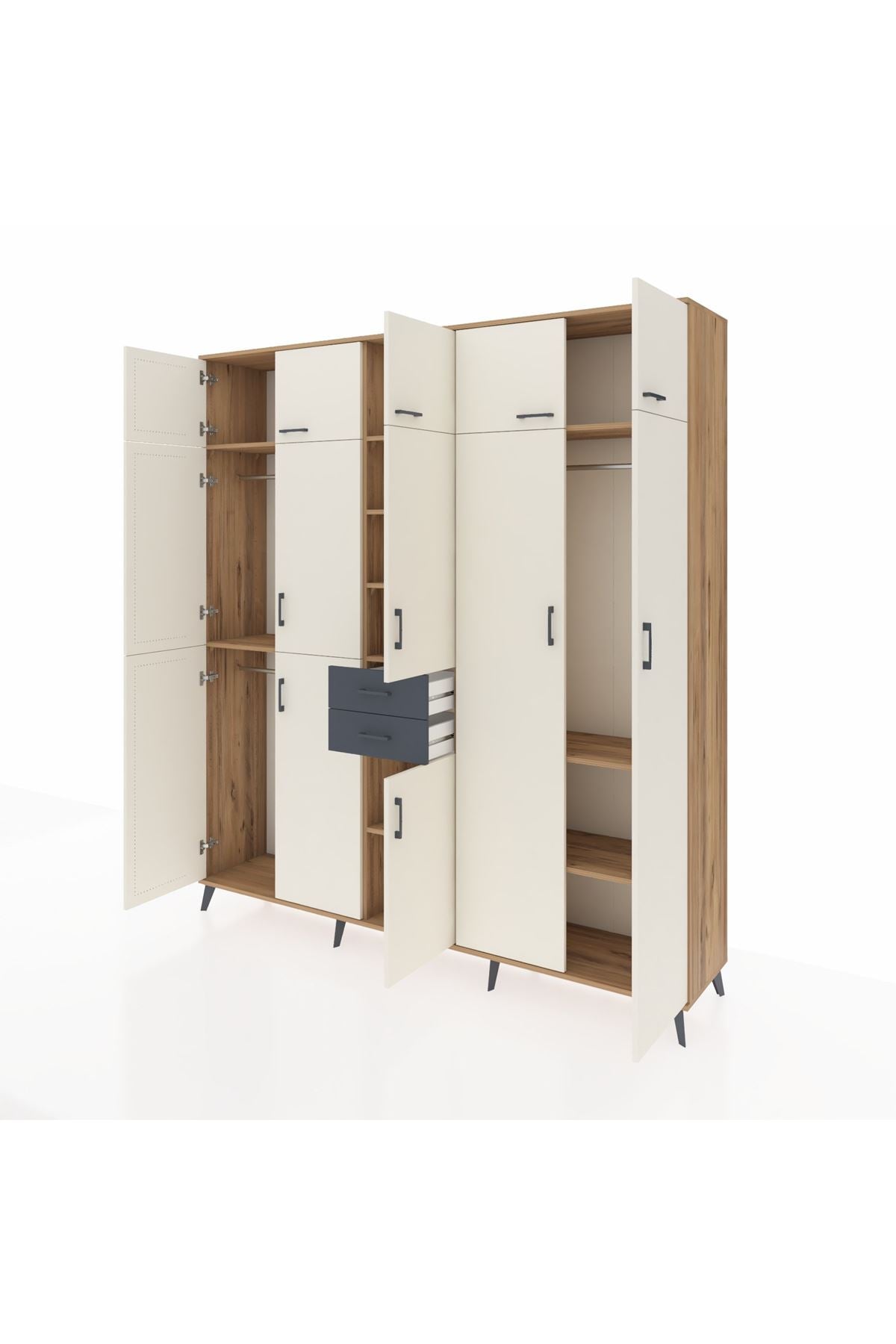 Hyperion Dolap 10 Raflı 2 Çekmeceli 3 Askılı 220x44x243 Çam-Aytaşı/Antrasit