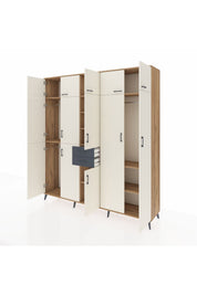 Hyperion Dolap 10 Raflı 2 Çekmeceli 3 Askılı 220x44x243 Çam-Aytaşı/Antrasit