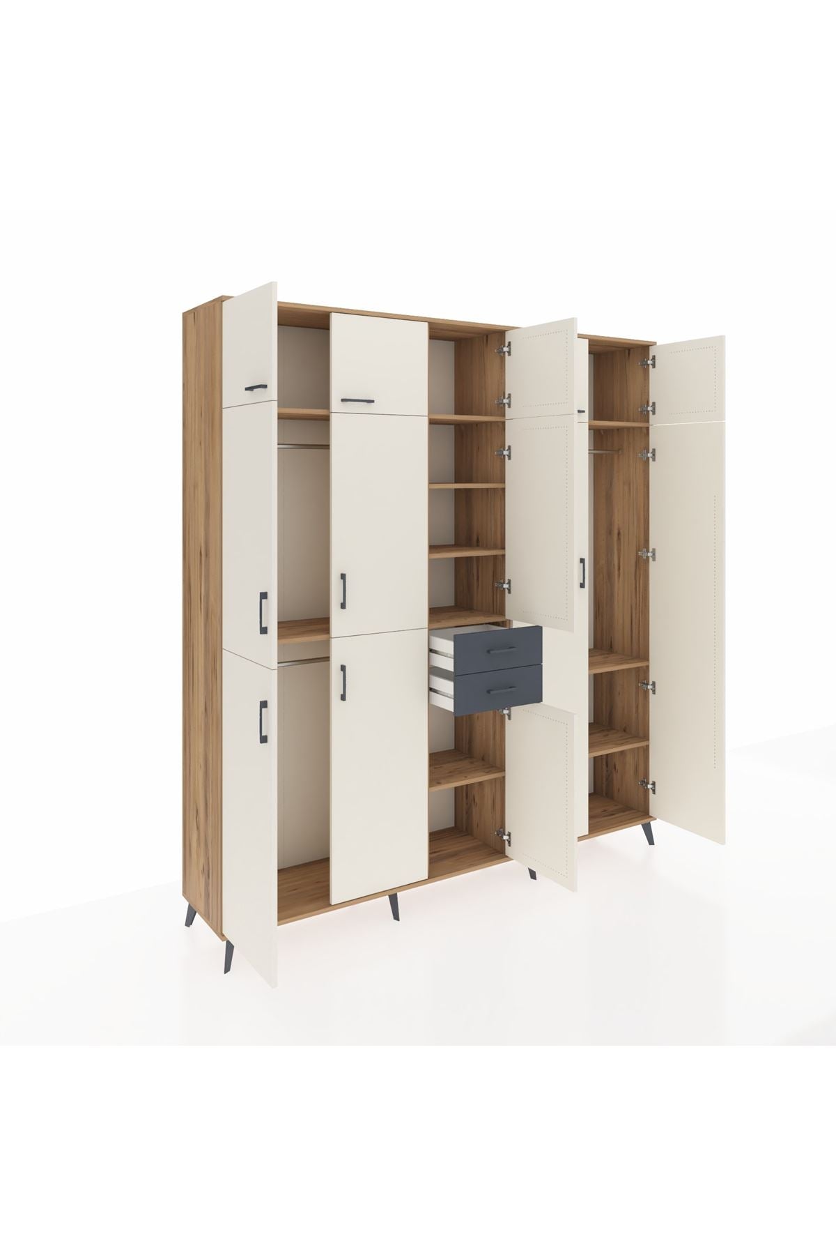 Hyperion Dolap 10 Raflı 2 Çekmeceli 3 Askılı 220x44x243 Çam-Aytaşı/Antrasit