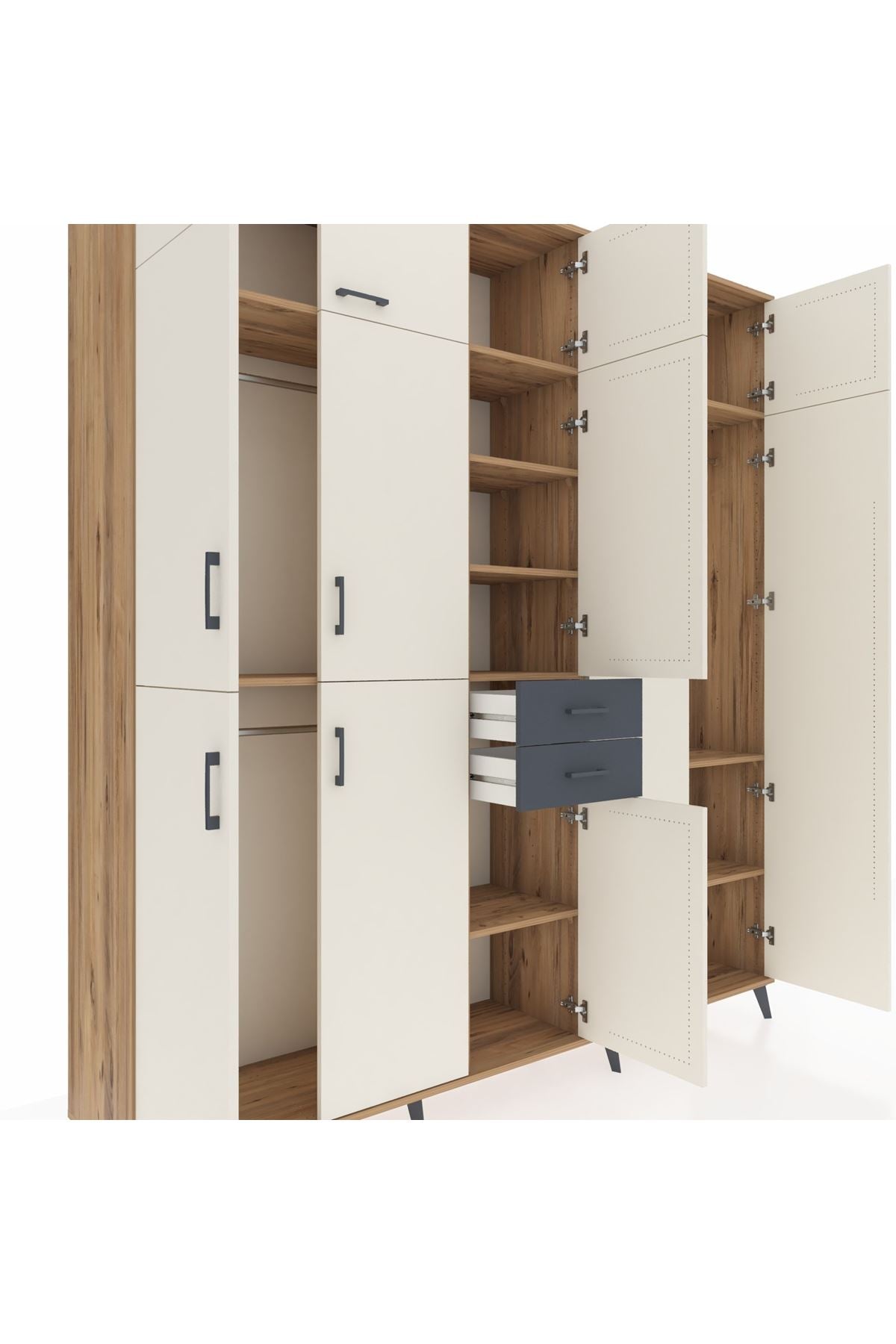 Hyperion Dolap 10 Raflı 2 Çekmeceli 3 Askılı 220x44x243 Çam-Aytaşı/Antrasit