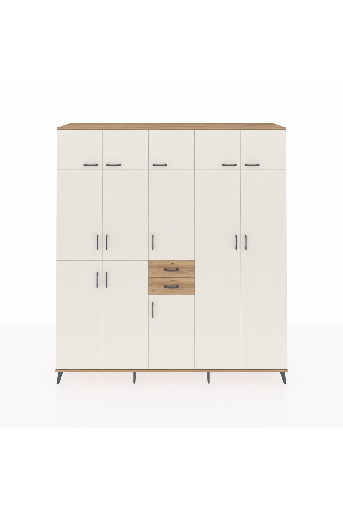 Hyperion Dolap 10 Raflı 2 Çekmeceli 3 Askılı 220x44x243 Çam-Aytaşı/Çam