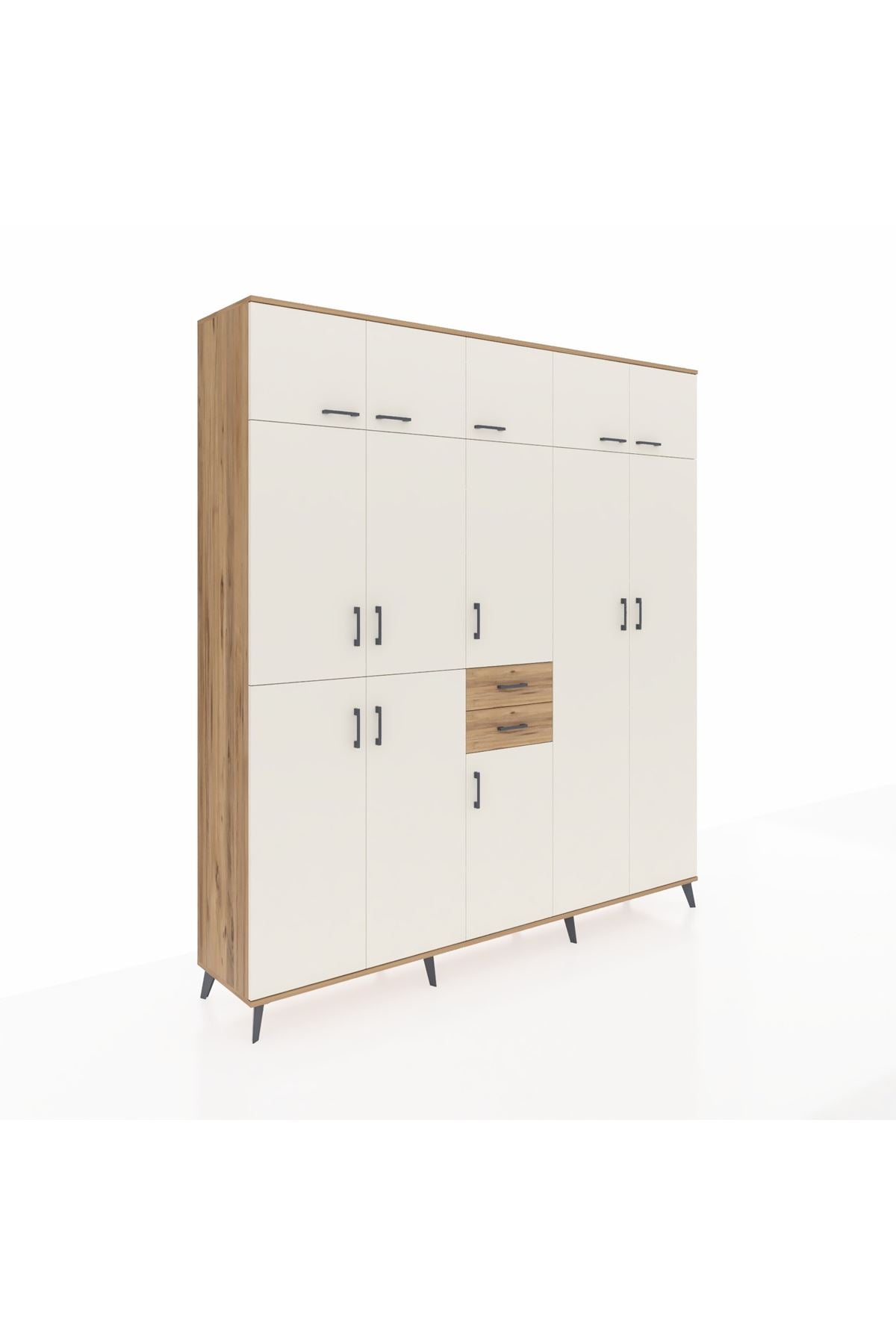 Hyperion Dolap 10 Raflı 2 Çekmeceli 3 Askılı 220x44x243 Çam-Aytaşı/Çam