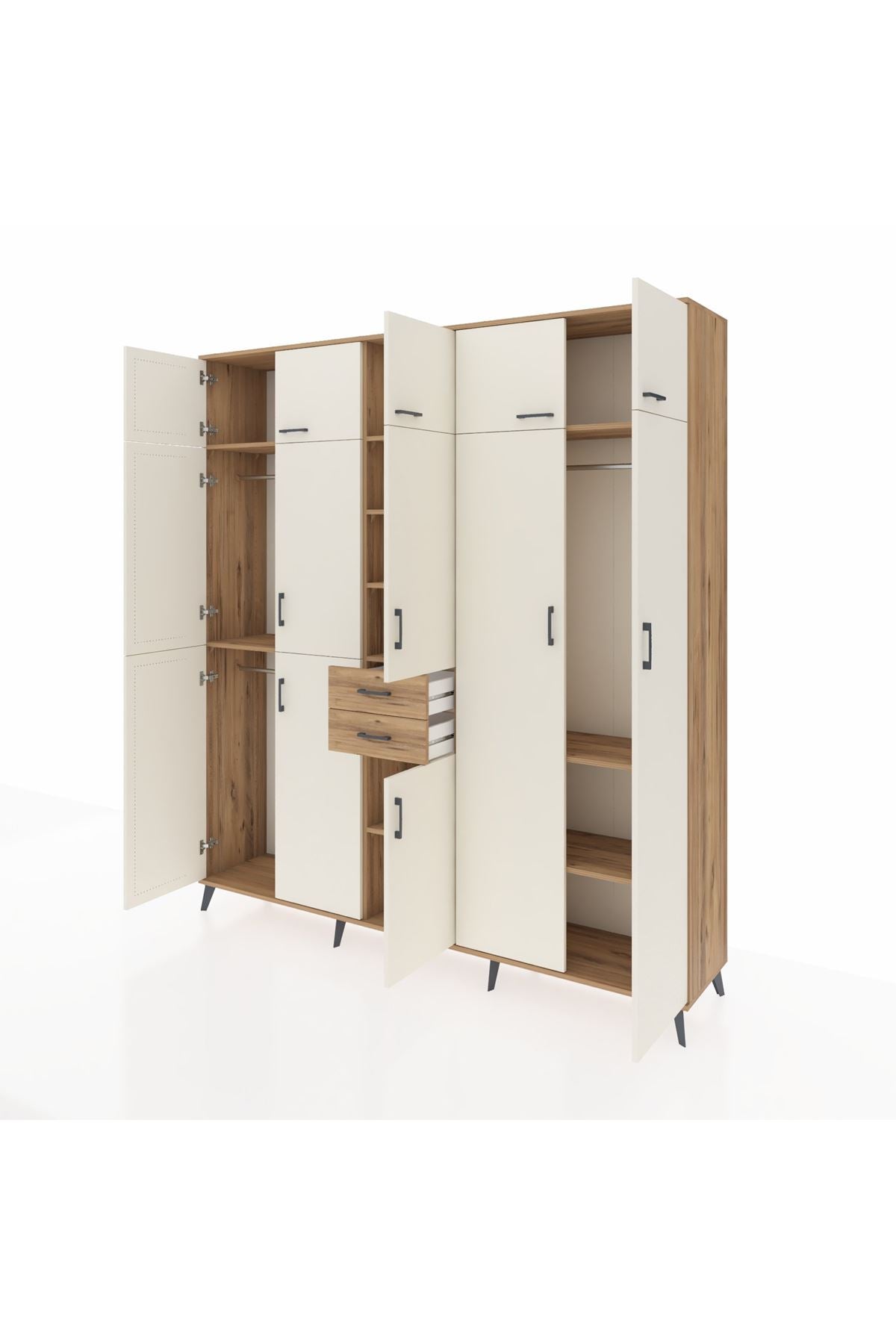 Hyperion Dolap 10 Raflı 2 Çekmeceli 3 Askılı 220x44x243 Çam-Aytaşı/Çam