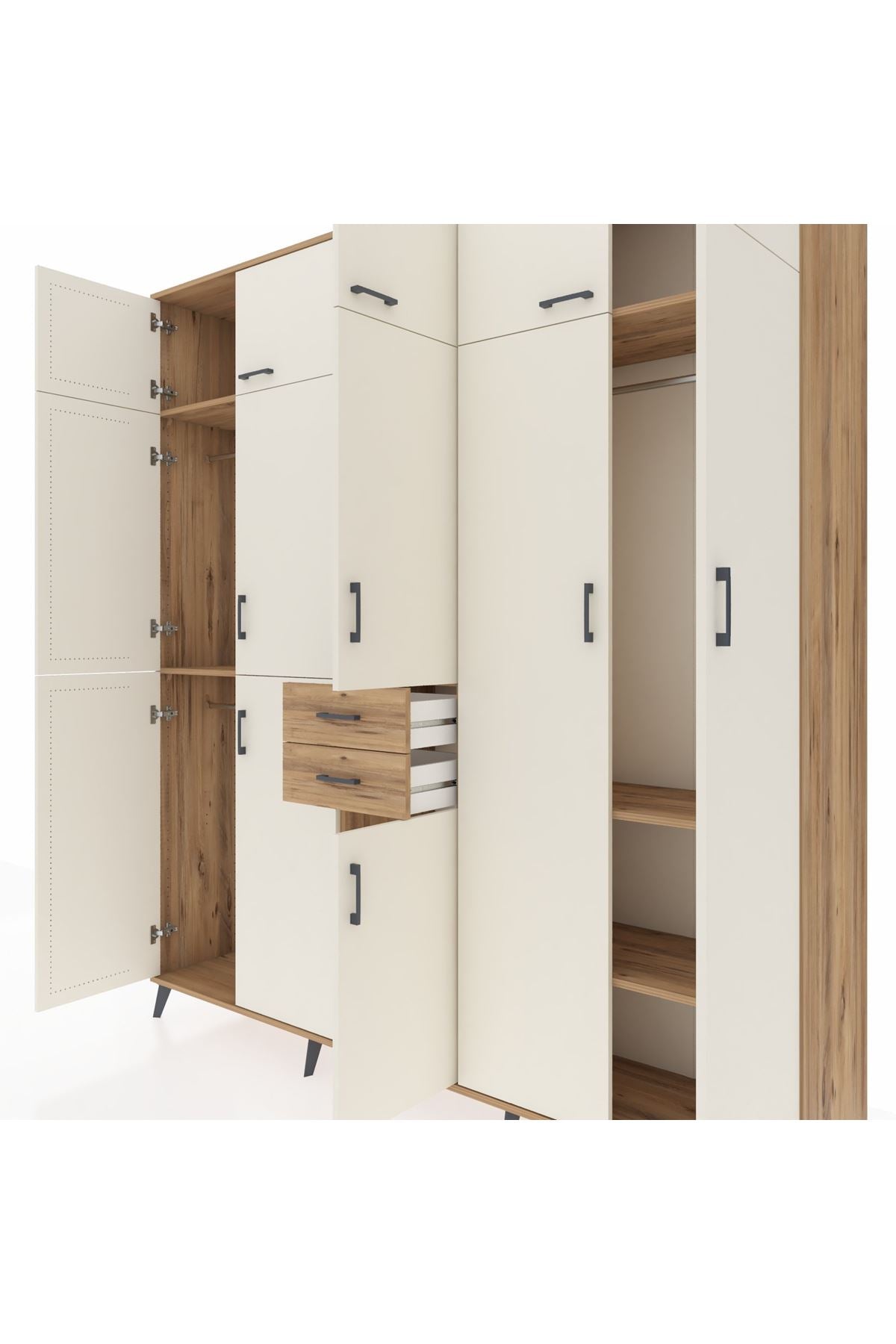 Hyperion Dolap 10 Raflı 2 Çekmeceli 3 Askılı 220x44x243 Çam-Aytaşı/Çam