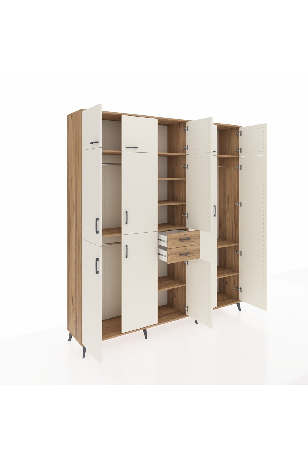 Hyperion Dolap 10 Raflı 2 Çekmeceli 3 Askılı 220x44x243 Çam-Aytaşı/Çam