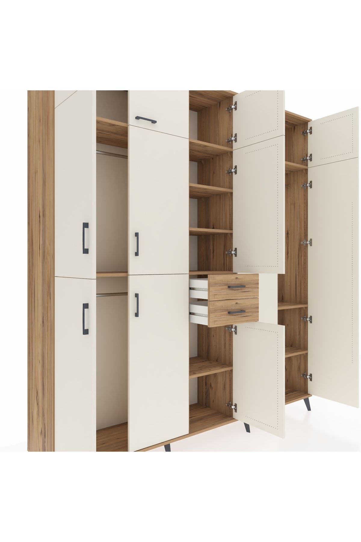 Hyperion Dolap 10 Raflı 2 Çekmeceli 3 Askılı 220x44x243 Çam-Aytaşı/Çam