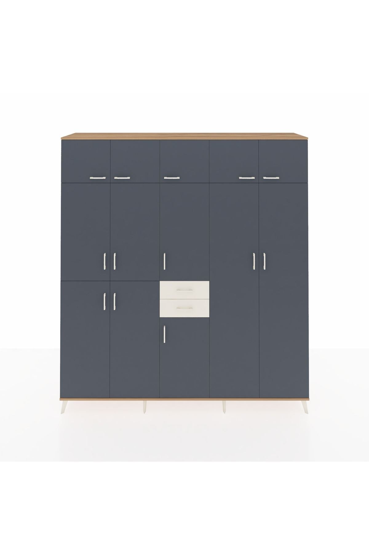 Hyperion Dolap 10 Raflı 2 Çekmeceli 3 Askılı 220x44x243 Çam-Antrasit/Aytaşı