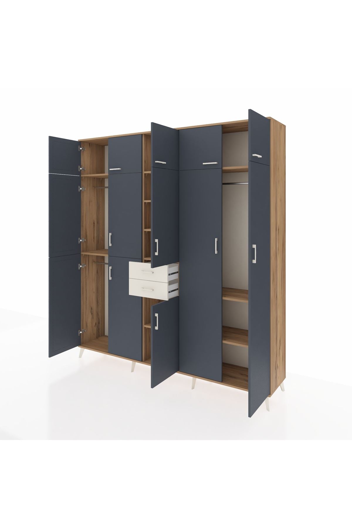 Hyperion Dolap 10 Raflı 2 Çekmeceli 3 Askılı 220x44x243 Çam-Antrasit/Aytaşı