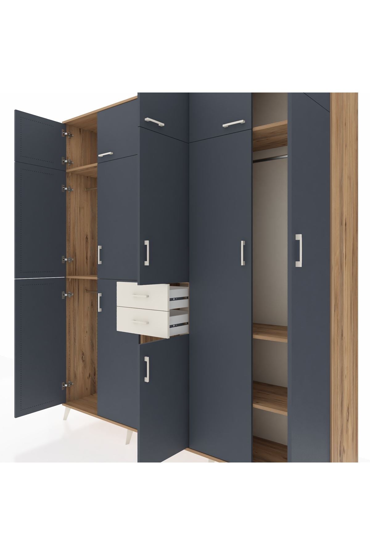 Hyperion Dolap 10 Raflı 2 Çekmeceli 3 Askılı 220x44x243 Çam-Antrasit/Aytaşı