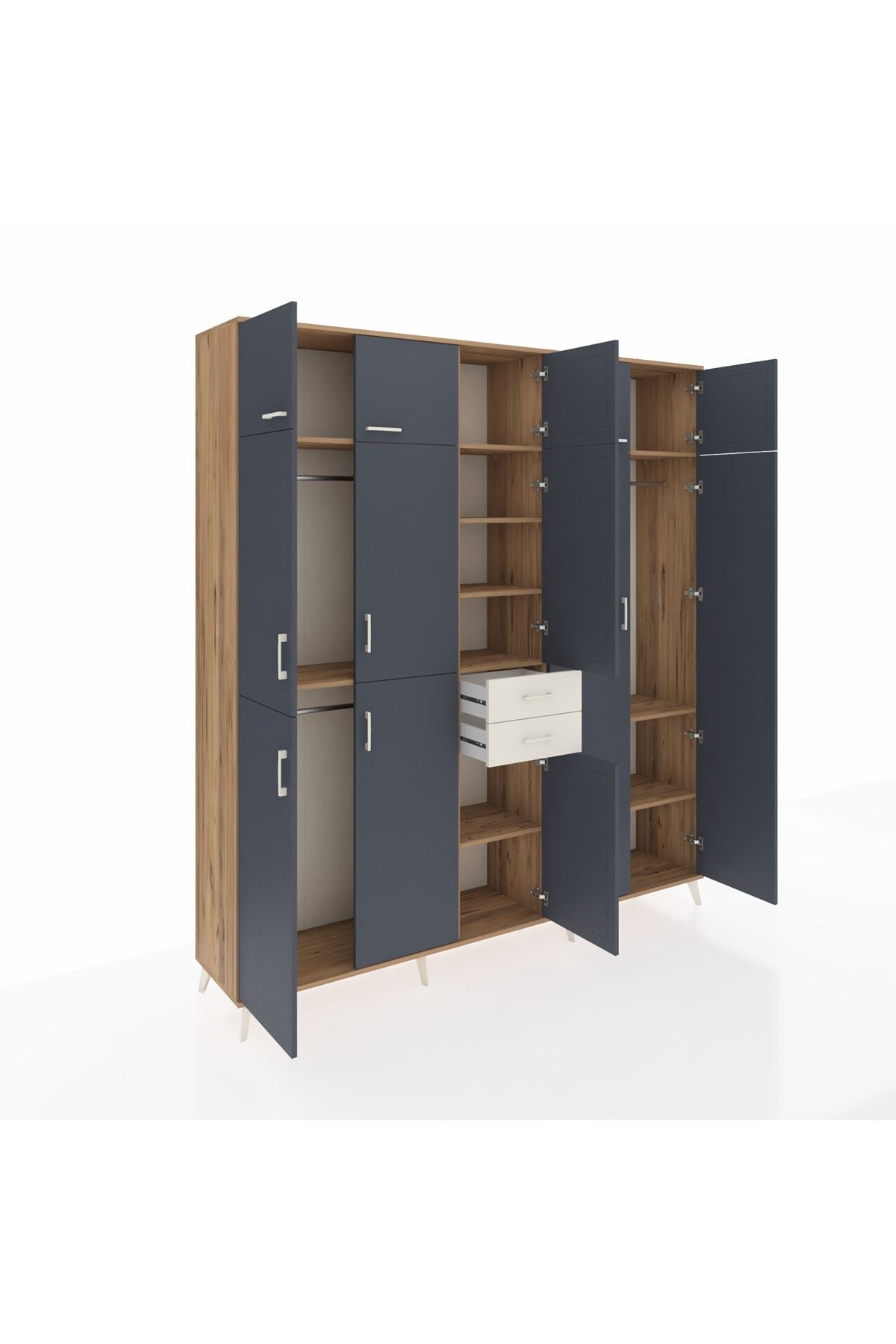 Hyperion Dolap 10 Raflı 2 Çekmeceli 3 Askılı 220x44x243 Çam-Antrasit/Aytaşı