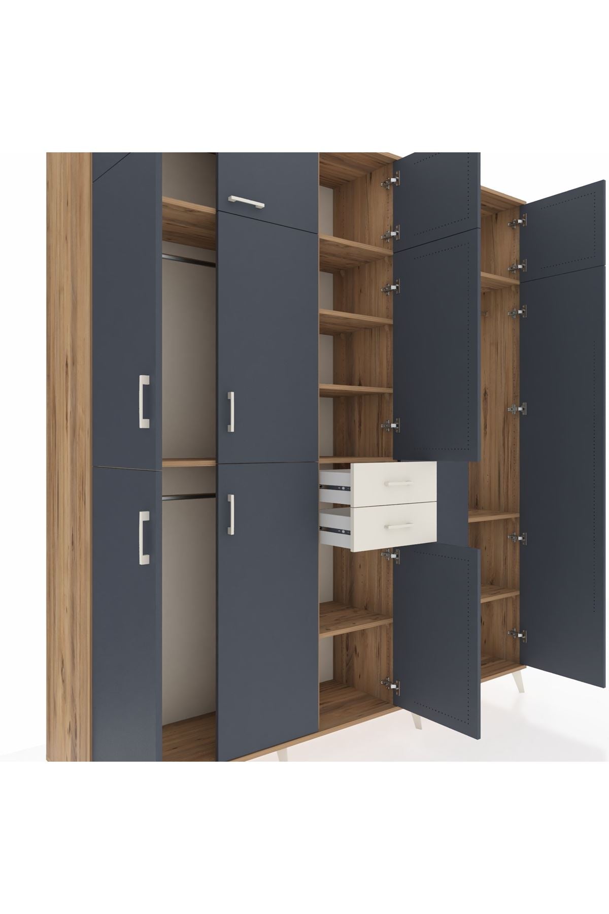 Hyperion Dolap 10 Raflı 2 Çekmeceli 3 Askılı 220x44x243 Çam-Antrasit/Aytaşı