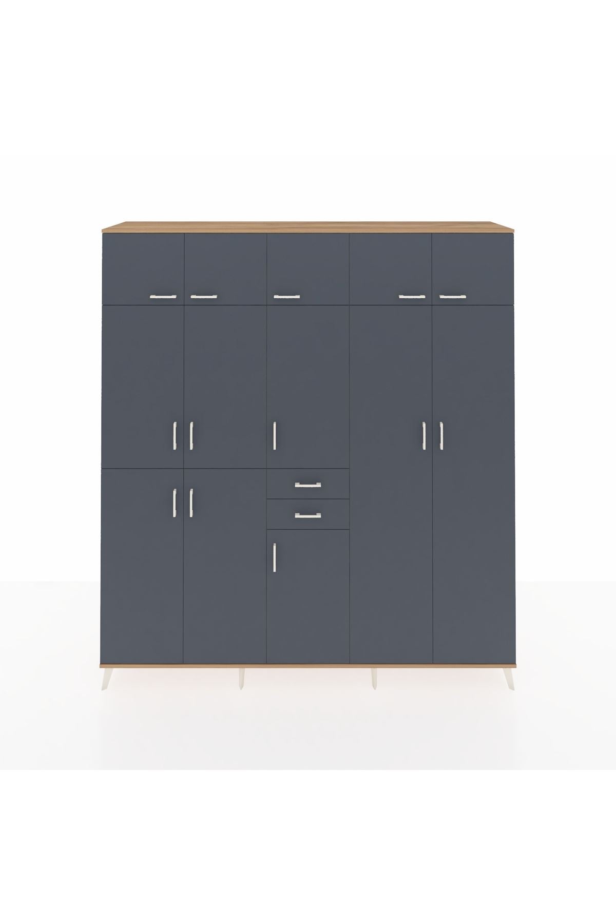 Hyperion Dolap 10 Raflı 2 Çekmeceli 3 Askılı 220x44x243 Çam-Antrasit/Antrasit