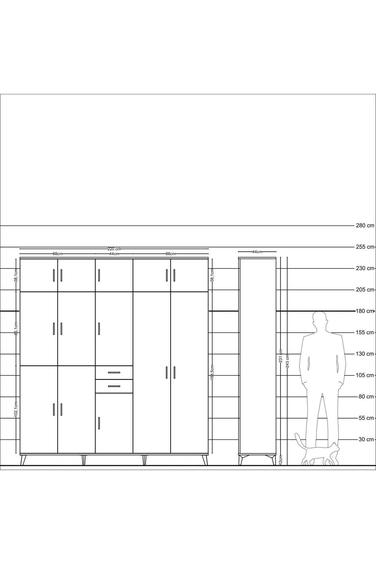 Hyperion Dolap 10 Raflı 2 Çekmeceli 3 Askılı 220x44x243 - S553M053V26B
