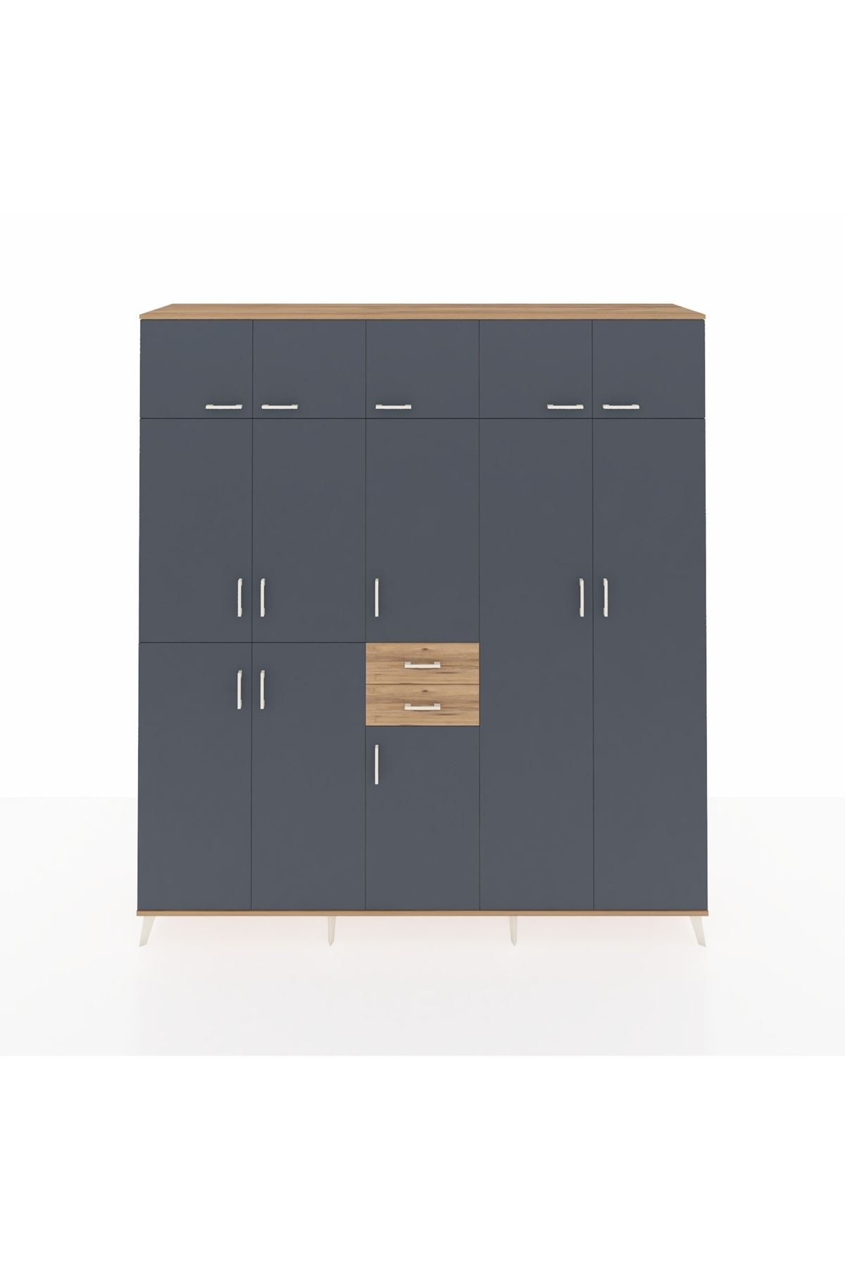 Hyperion Dolap 10 Raflı 2 Çekmeceli 3 Askılı 220x44x243 Çam-Antrasit/Çam