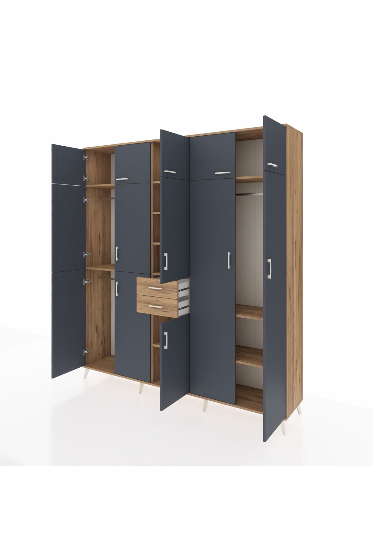 Hyperion Dolap 10 Raflı 2 Çekmeceli 3 Askılı 220x44x243 Çam-Antrasit/Çam