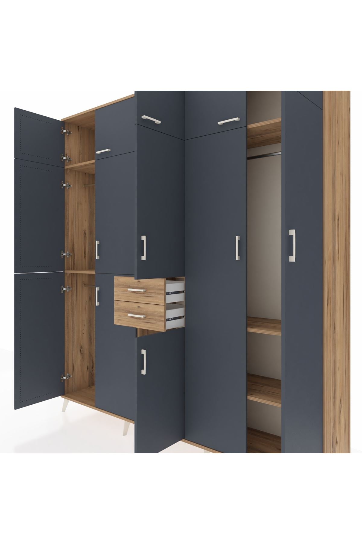 Hyperion Dolap 10 Raflı 2 Çekmeceli 3 Askılı 220x44x243 Çam-Antrasit/Çam