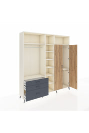 Hyperion Dolap 10 Raflı 3 Çekmeceli 2 Askılı 220x44x243 Aytaşı-Çam/Antrasit