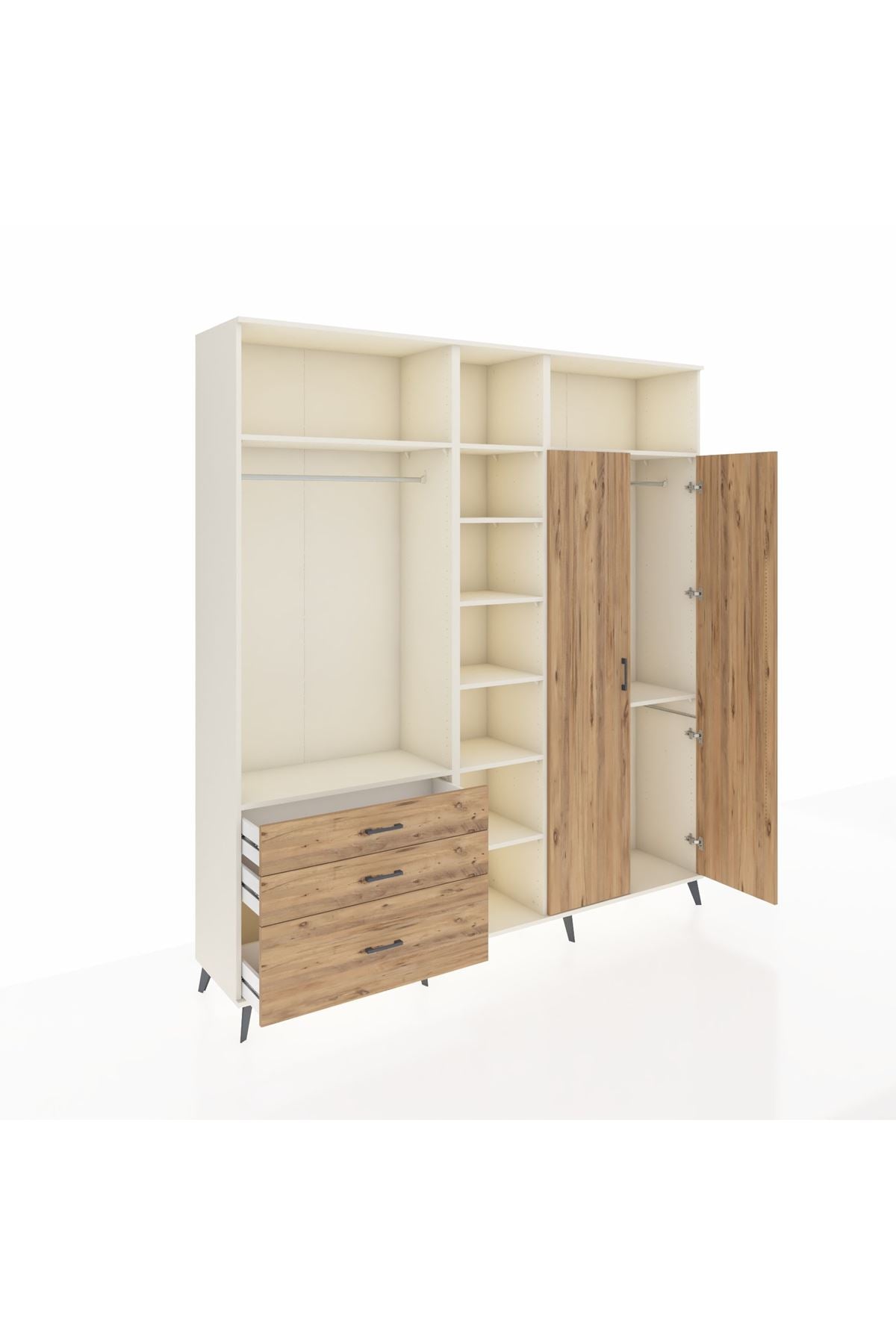 Hyperion Dolap 10 Raflı 3 Çekmeceli 2 Askılı 220x44x243 Aytaşı-Çam/Çam