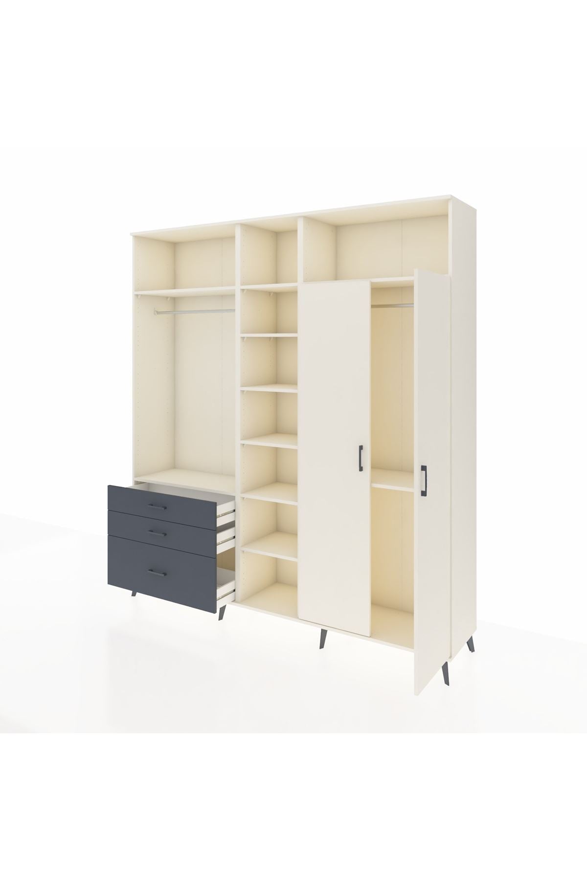 Hyperion Dolap 10 Raflı 3 Çekmeceli 2 Askılı 220x44x243 Aytaşı-Aytaşı/Antrasit