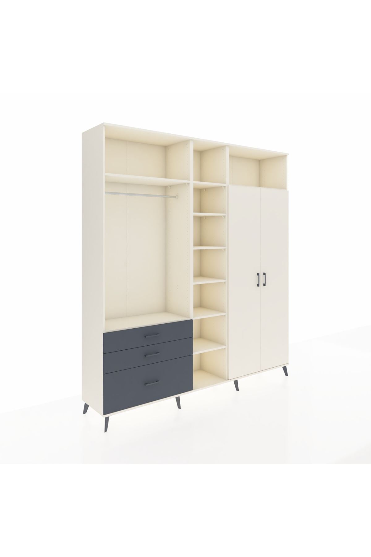 Hyperion Dolap 10 Raflı 3 Çekmeceli 2 Askılı 220x44x243 Aytaşı-Aytaşı/Antrasit