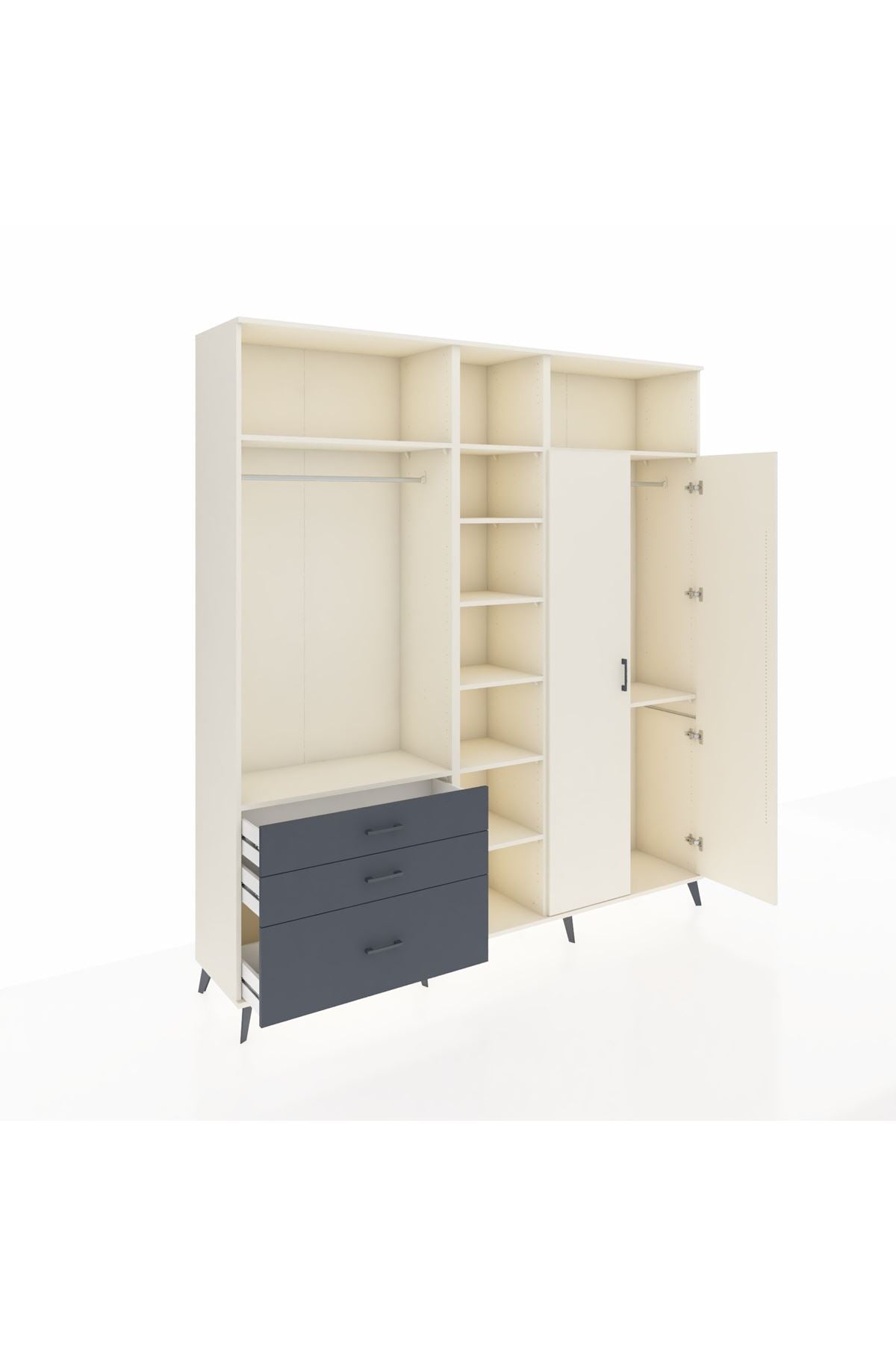 Hyperion Dolap 10 Raflı 3 Çekmeceli 2 Askılı 220x44x243 Aytaşı-Aytaşı/Antrasit