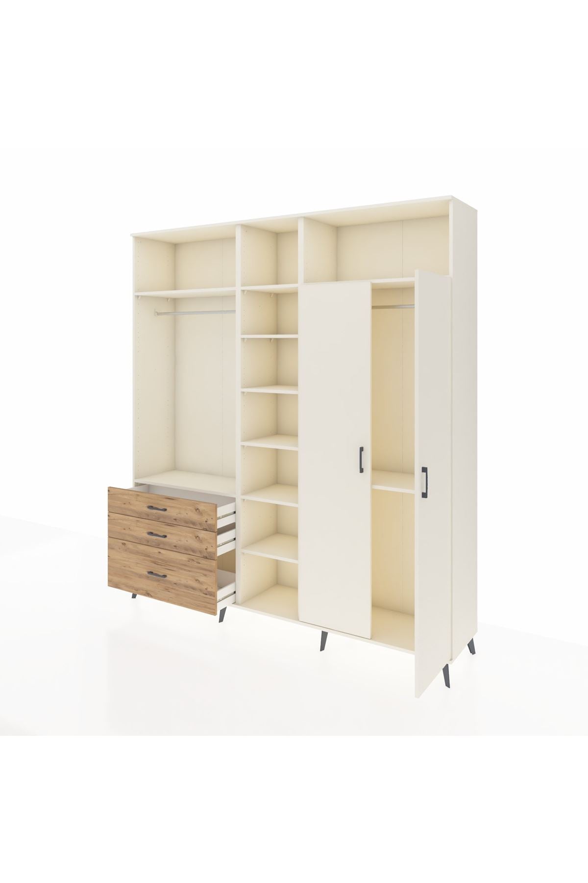 Hyperion Dolap 10 Raflı 3 Çekmeceli 2 Askılı 220x44x243 Aytaşı-Aytaşı/Çam