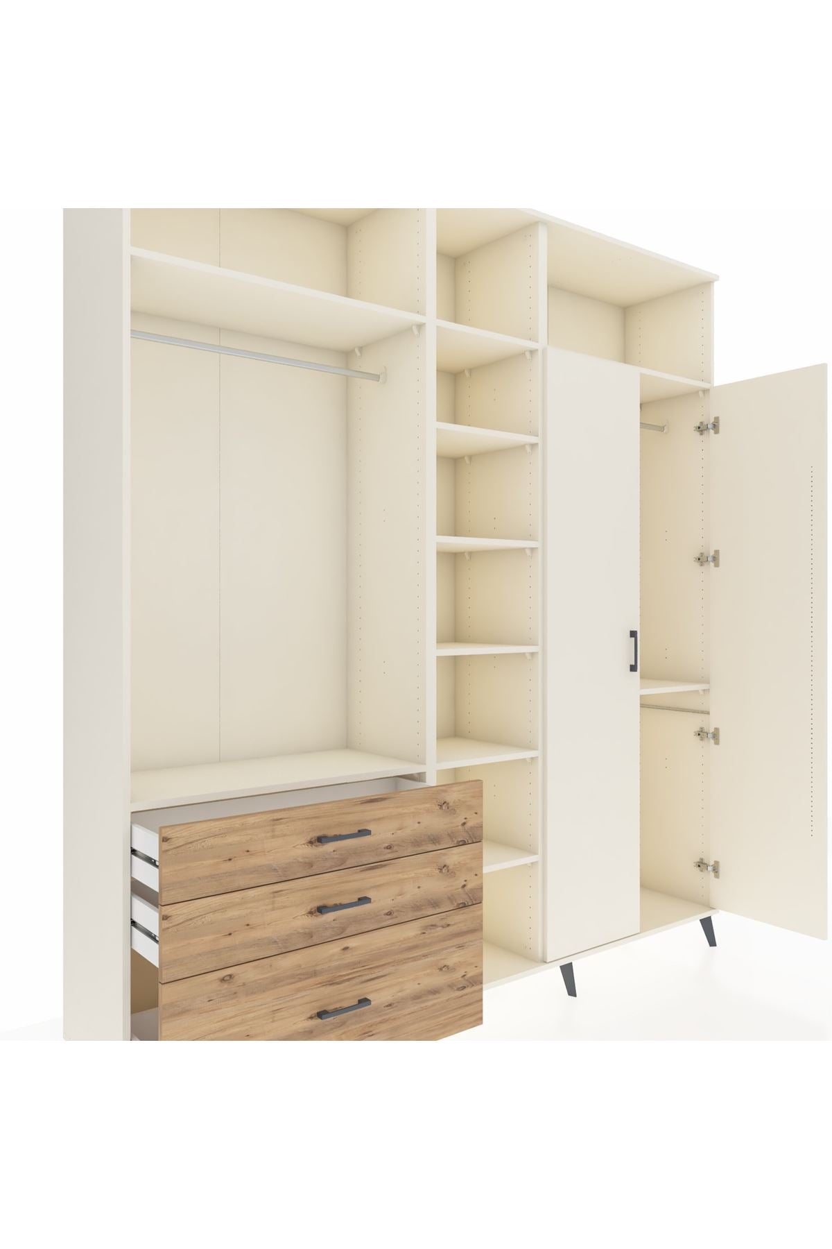 Hyperion Dolap 10 Raflı 3 Çekmeceli 2 Askılı 220x44x243 Aytaşı-Aytaşı/Çam