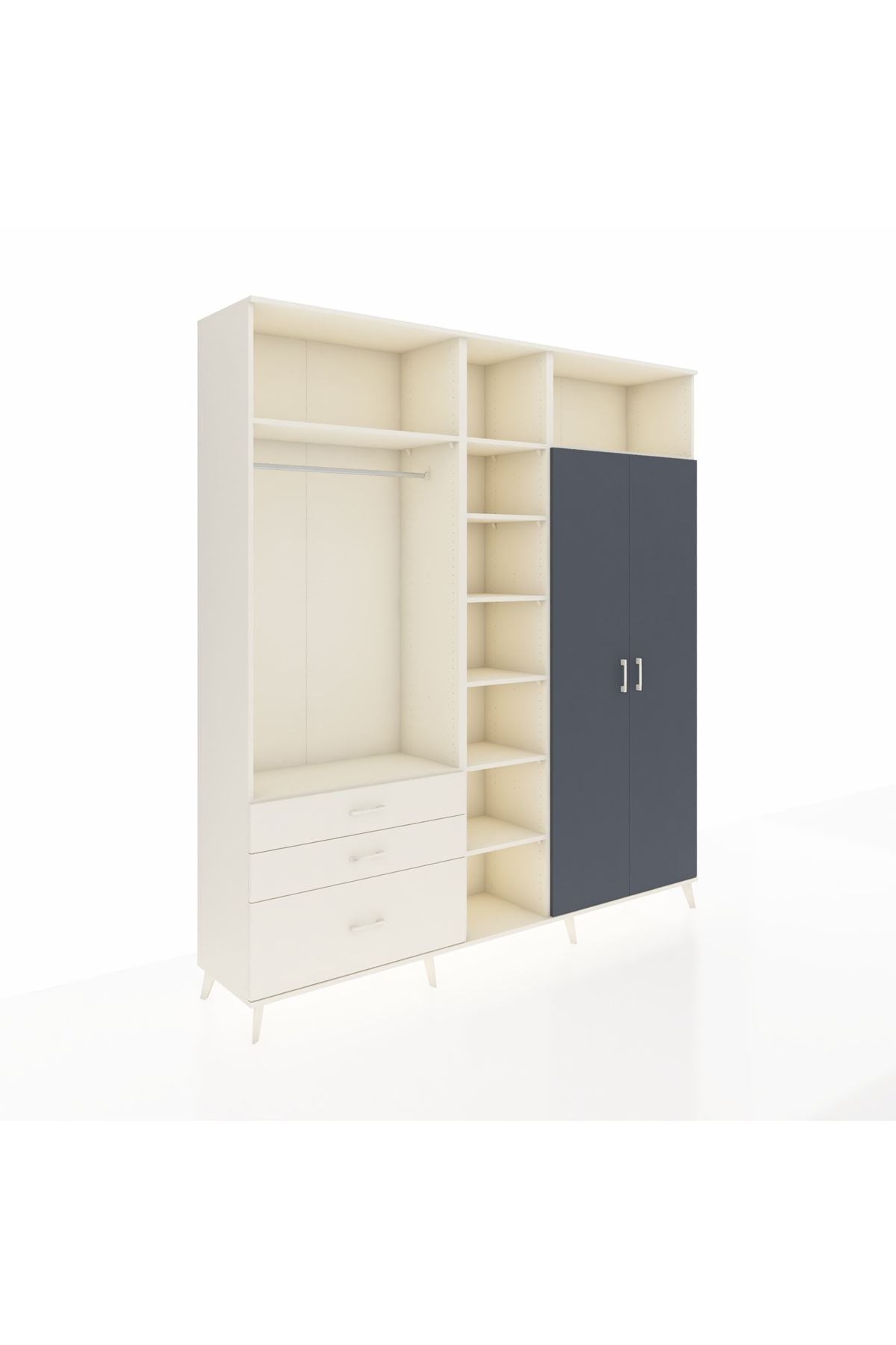 Hyperion Dolap 10 Raflı 3 Çekmeceli 2 Askılı 220x44x243 Aytaşı-Antrasit/Aytaşı