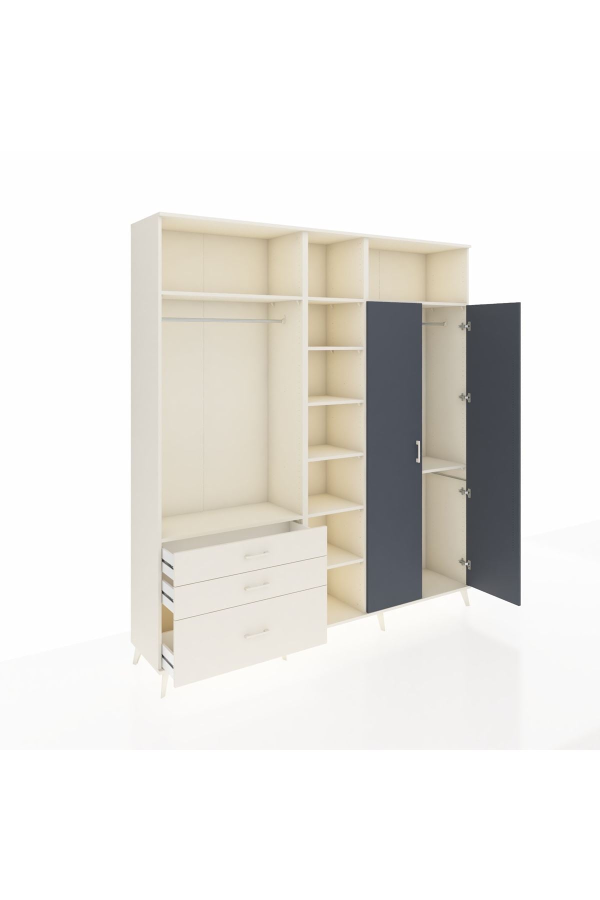 Hyperion Dolap 10 Raflı 3 Çekmeceli 2 Askılı 220x44x243 Aytaşı-Antrasit/Aytaşı