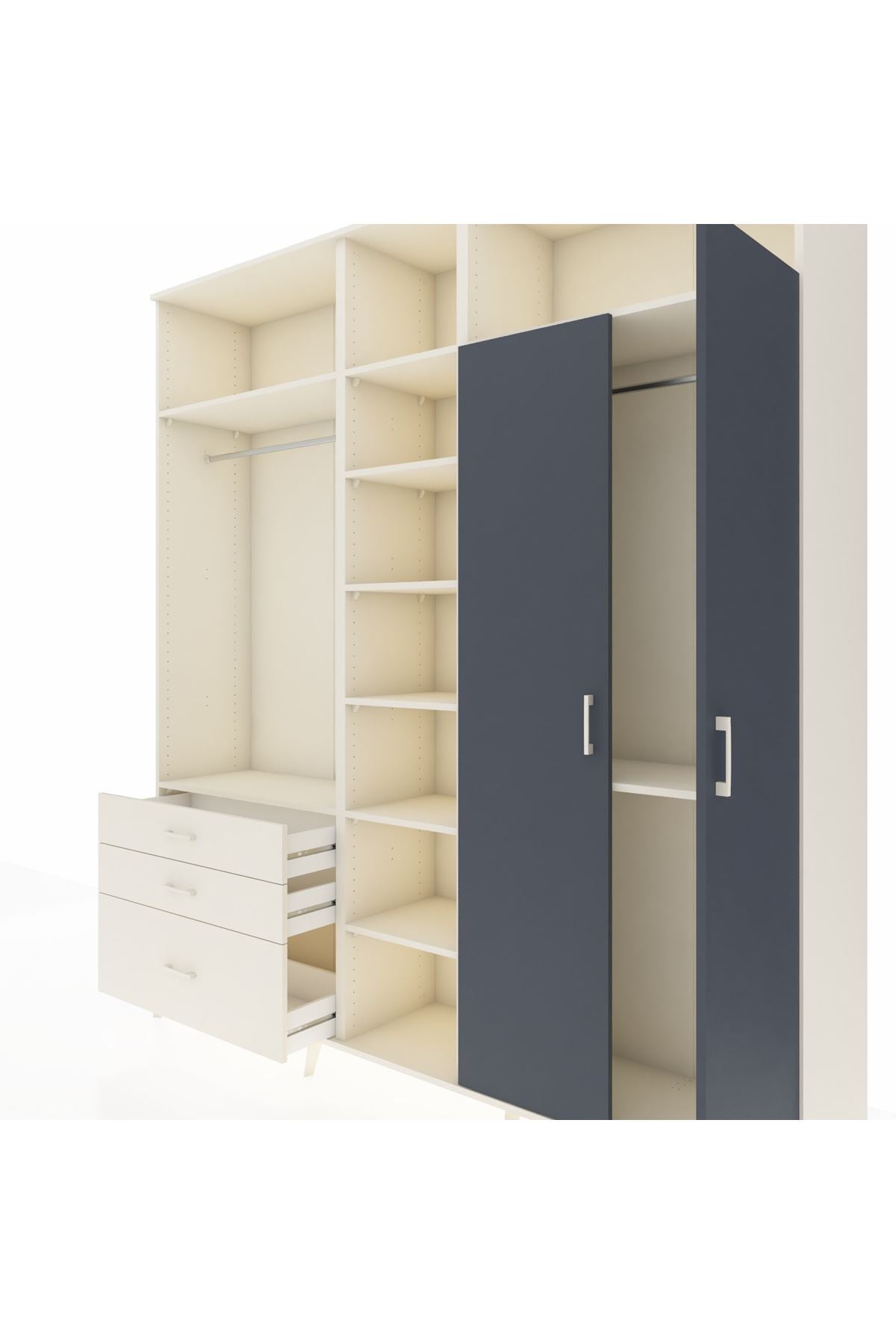 Hyperion Dolap 10 Raflı 3 Çekmeceli 2 Askılı 220x44x243 Aytaşı-Antrasit/Aytaşı