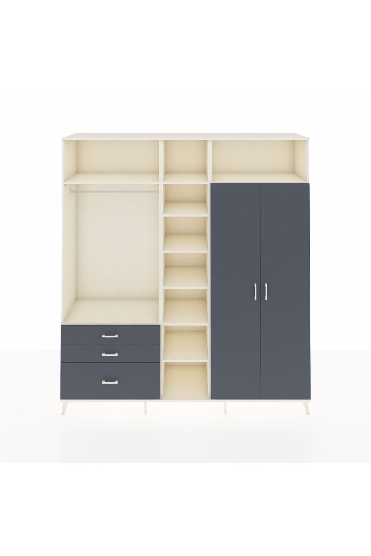 Hyperion Dolap 10 Raflı 3 Çekmeceli 2 Askılı 220x44x243 Aytaşı-Antrasit/Antrasit