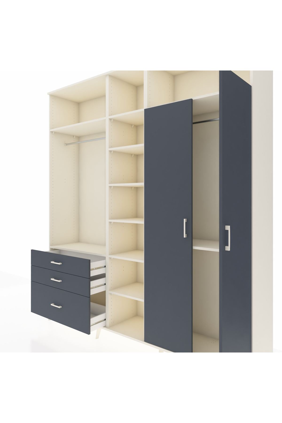 Hyperion Dolap 10 Raflı 3 Çekmeceli 2 Askılı 220x44x243 Aytaşı-Antrasit/Antrasit