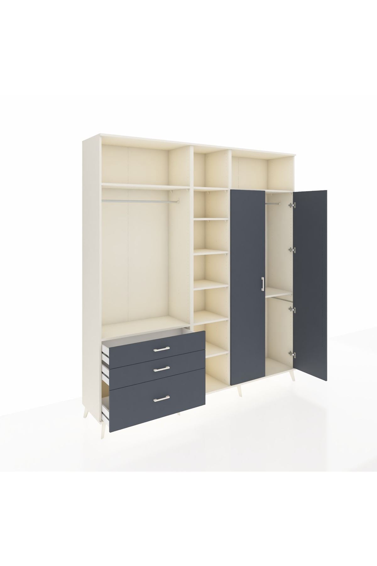 Hyperion Dolap 10 Raflı 3 Çekmeceli 2 Askılı 220x44x243 Aytaşı-Antrasit/Antrasit