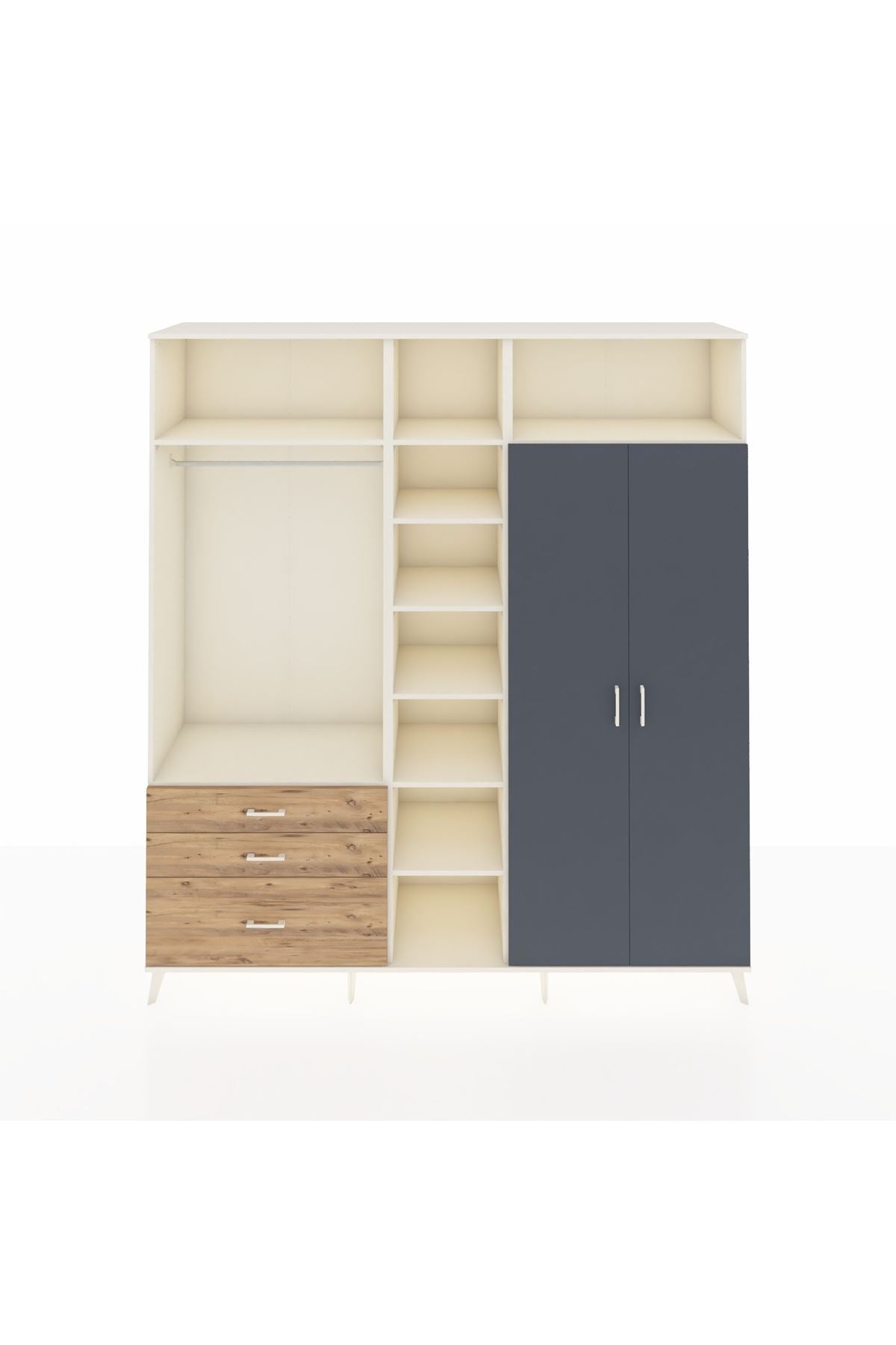 Hyperion Dolap 10 Raflı 3 Çekmeceli 2 Askılı 220x44x243 Aytaşı-Antrasit/Çam