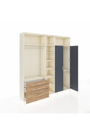 Hyperion Dolap 10 Raflı 3 Çekmeceli 2 Askılı 220x44x243 Aytaşı-Antrasit/Çam