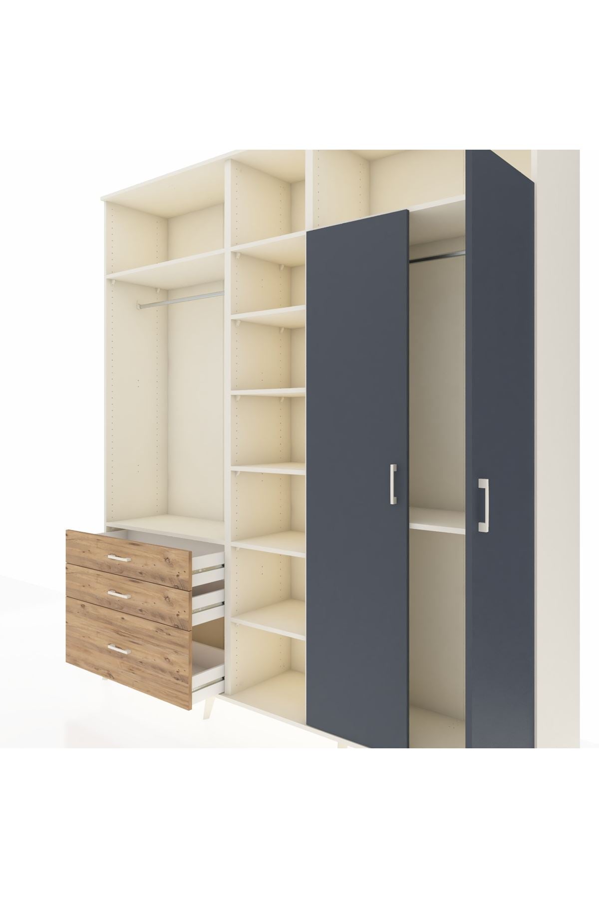 Hyperion Dolap 10 Raflı 3 Çekmeceli 2 Askılı 220x44x243 Aytaşı-Antrasit/Çam