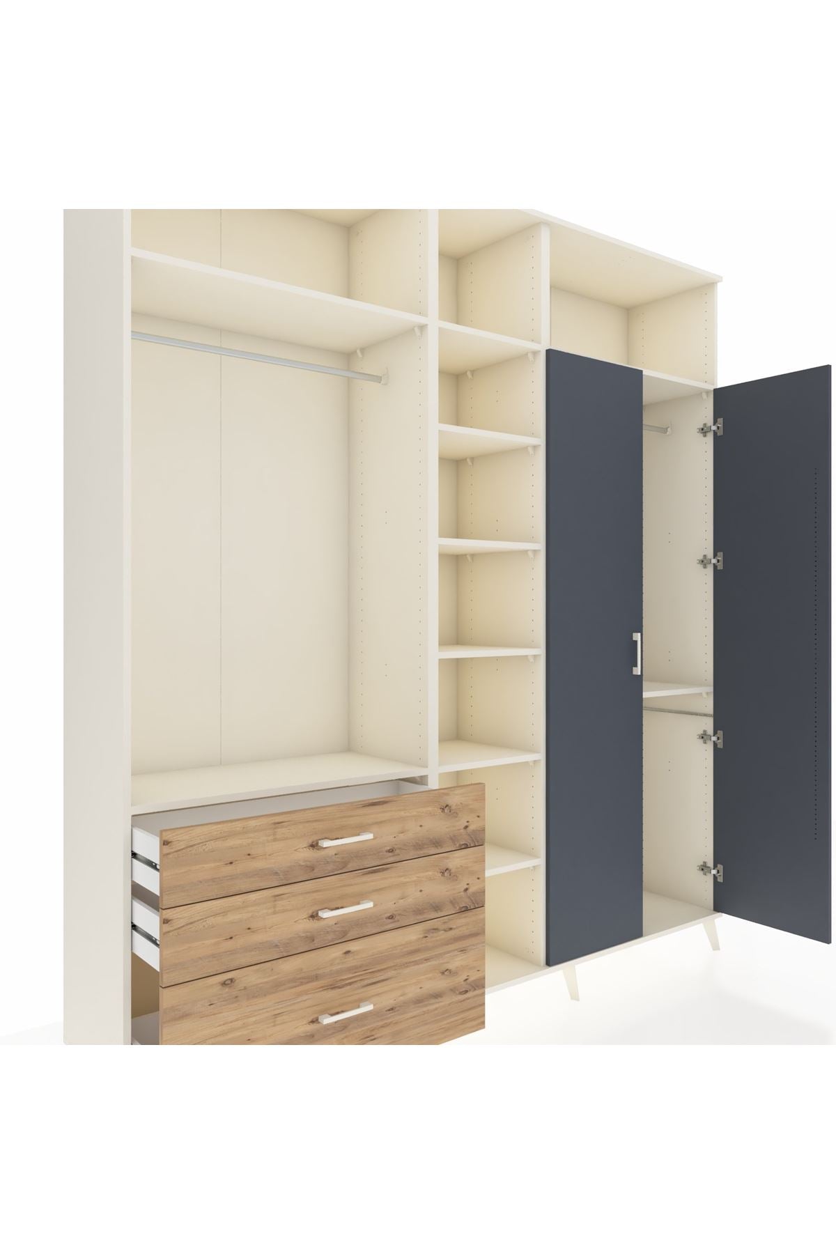 Hyperion Dolap 10 Raflı 3 Çekmeceli 2 Askılı 220x44x243 Aytaşı-Antrasit/Çam