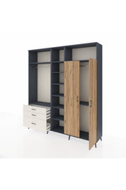 Hyperion Dolap 10 Raflı 3 Çekmeceli 2 Askılı 220x44x243 Antrasit-Çam/Aytaşı